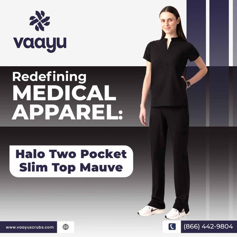 Designed for Healthcare Excellence: The Halo Two Pocket Slim Fit Top in Mauve