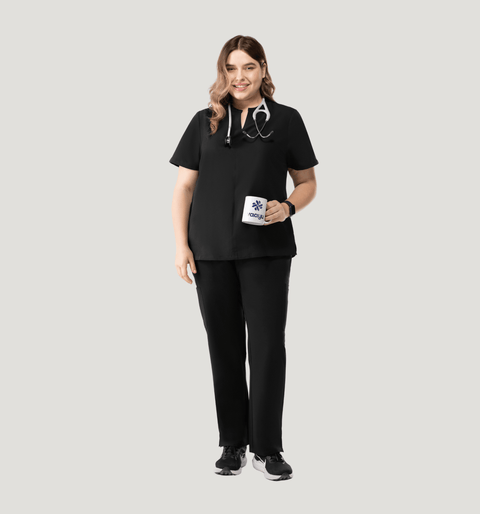 Halo Two Pocket Slim Top Black - Vaayu Scrubs
