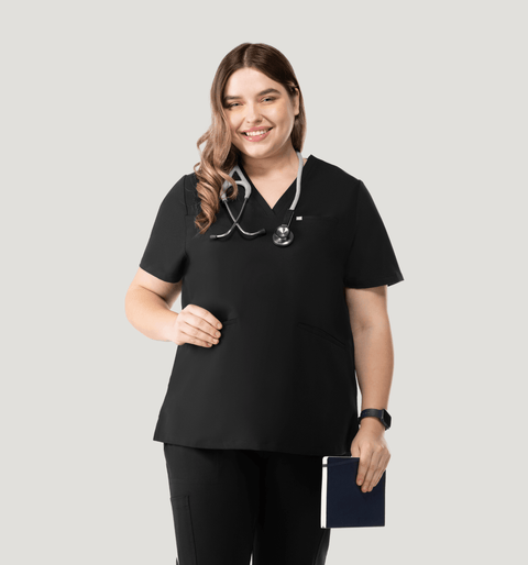 Prana Three Pocket Top Black - Vaayu Scrubs