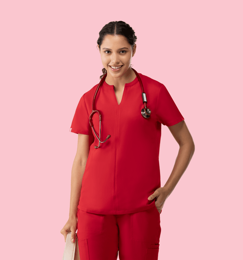 Halo Two Pocket Slim Top Red - Vaayu Scrubs