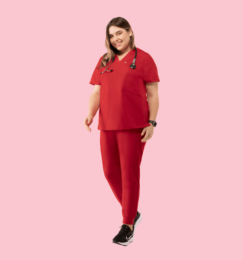 Prana Three Pocket Top Red - Vaayu Scrubs