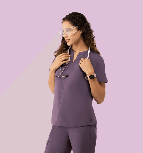 Halo Two Pocket Slim Top Dewberry - Vaayu Scrubs