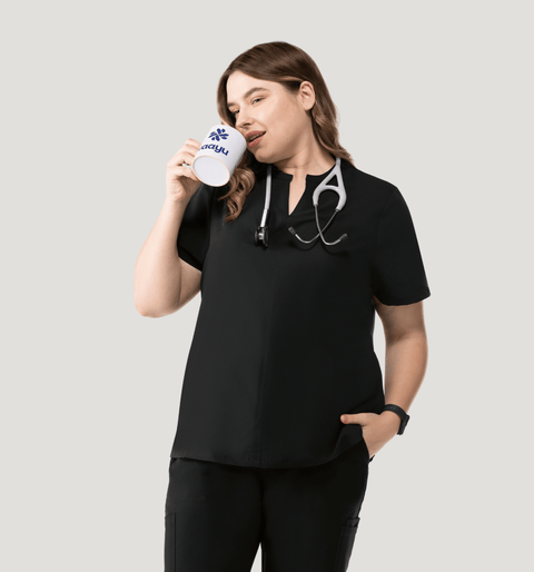 Halo Two Pocket Slim Top Black - Vaayu Scrubs