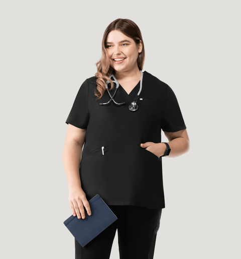 Prana Three Pocket Top Black - Vaayu Scrubs