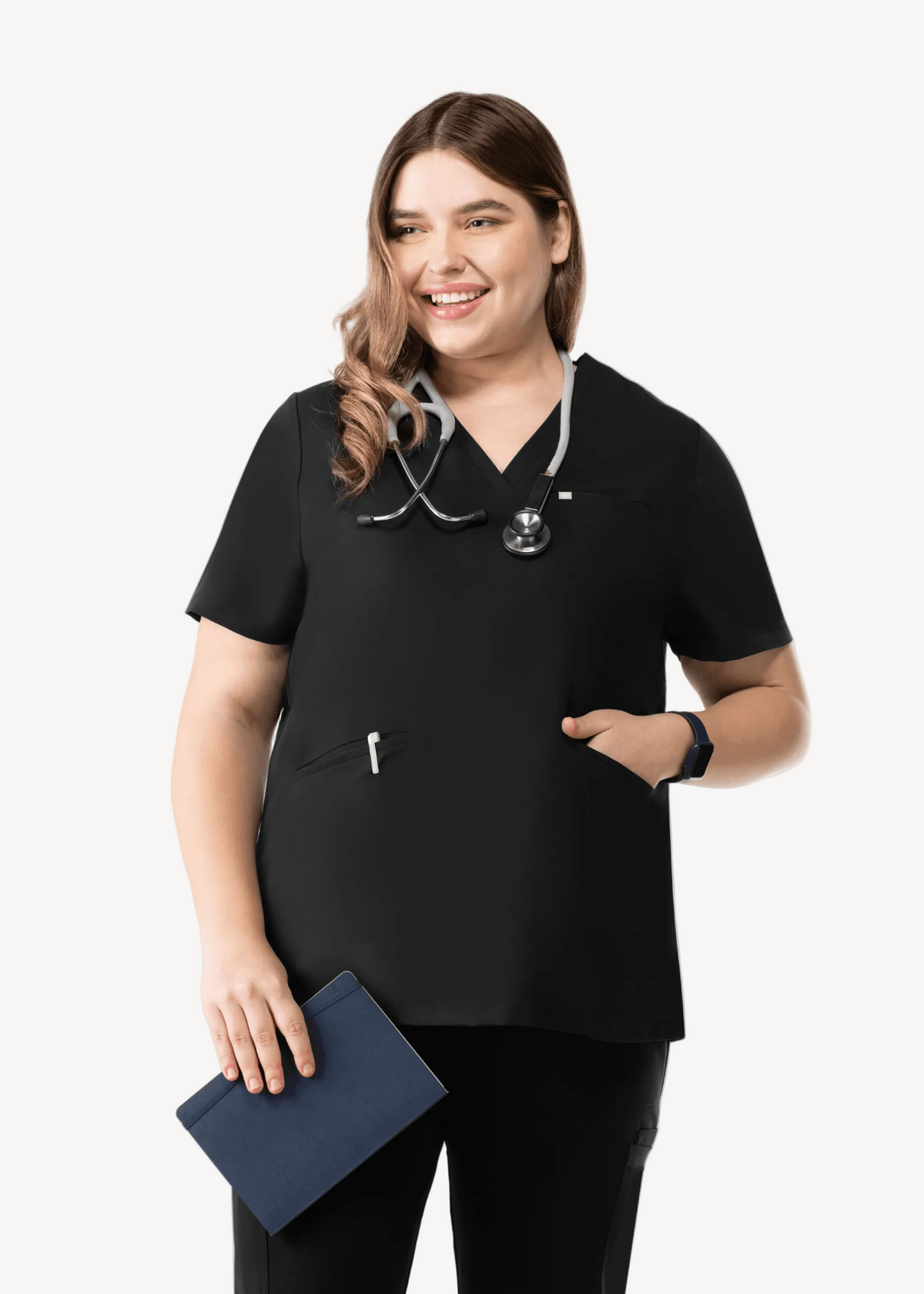 Prana Three Pocket Top Black - Vaayu Scrubs