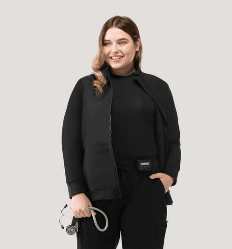 Women's Scrub Jacket Black - Vaayu Scrubs