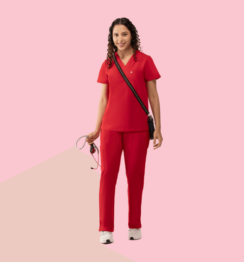 Aura One Pocket Top Red - Vaayu Scrubs