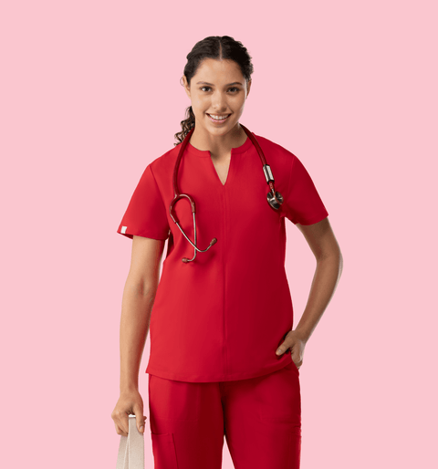 Halo Two Pocket Slim Top Red - Vaayu Scrubs