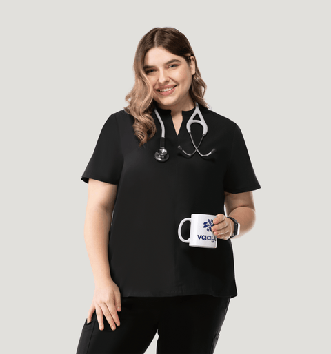 Halo Two Pocket Slim Top Black - Vaayu Scrubs