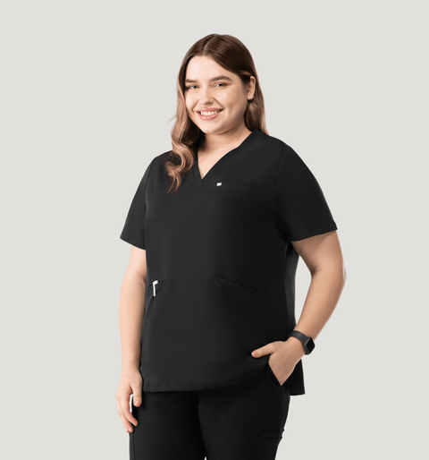Prana Three Pocket Top Black - Vaayu Scrubs