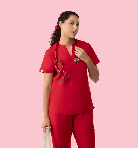 Halo Two Pocket Slim Top Red - Vaayu Scrubs