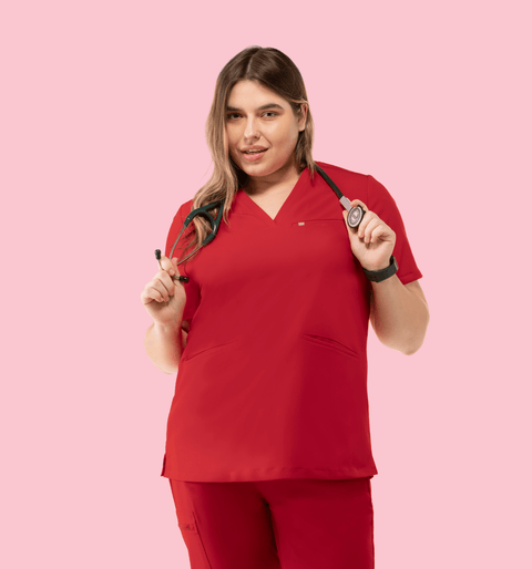 Prana Three Pocket Top Red - Vaayu Scrubs