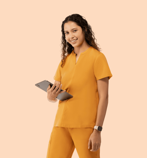 Halo Two Pocket Slim Top Honey - Vaayu Scrubs