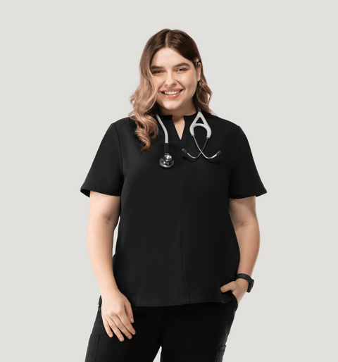 Halo Two Pocket Slim Top Black - Vaayu Scrubs