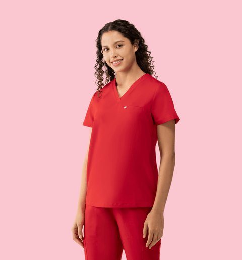 Aura One Pocket Top Red - Vaayu Scrubs
