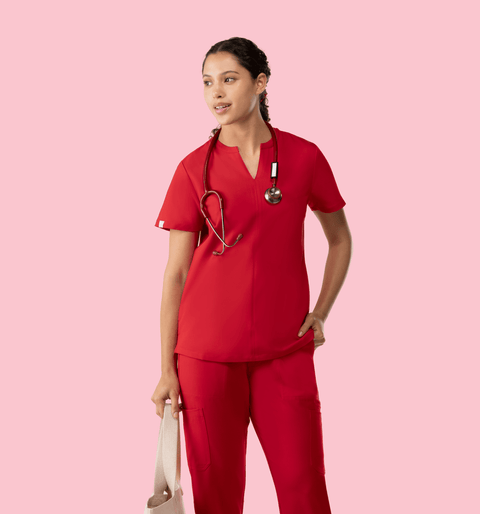 Halo Two Pocket Slim Top Red - Vaayu Scrubs