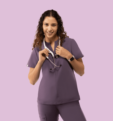 Halo Two Pocket Slim Top Dewberry - Vaayu Scrubs