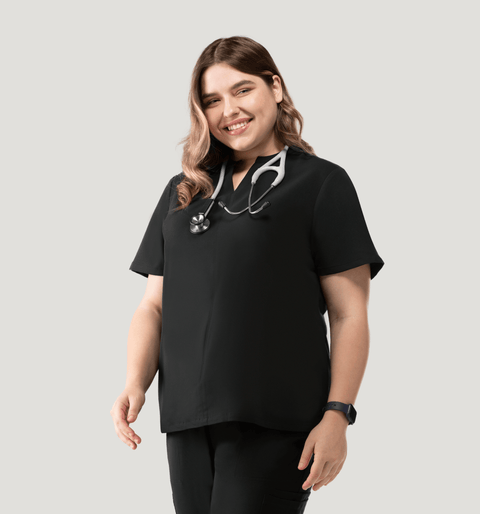 Halo Two Pocket Slim Top Black - Vaayu Scrubs