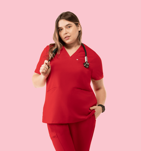Prana Three Pocket Top Red - Vaayu Scrubs