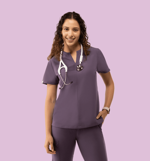 Halo Two Pocket Slim Top Dewberry - Vaayu Scrubs
