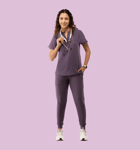 Women's High Waist Joggers Dewberry - Vaayu Scrubs