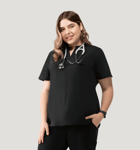 Halo Two Pocket Slim Top Black - Vaayu Scrubs