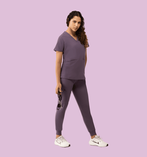 Women's High Waist Joggers Dewberry - Vaayu Scrubs