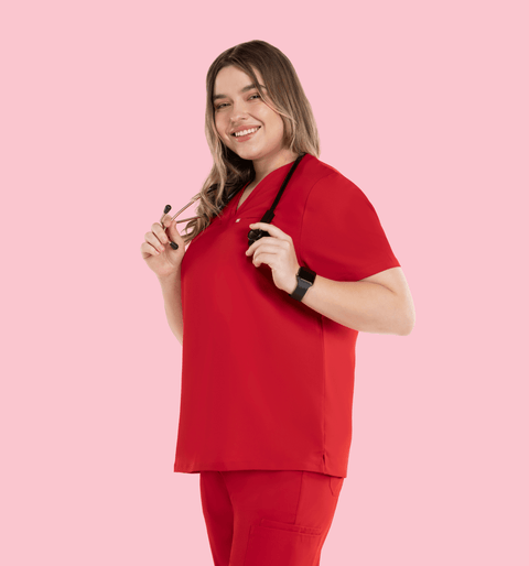 Aura One Pocket Top Red - Vaayu Scrubs