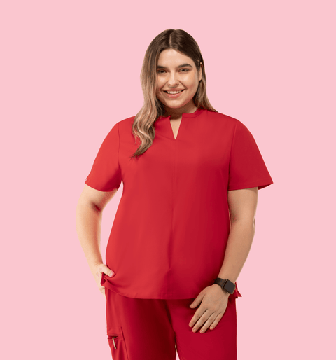 Halo Two Pocket Slim Top Red - Vaayu Scrubs