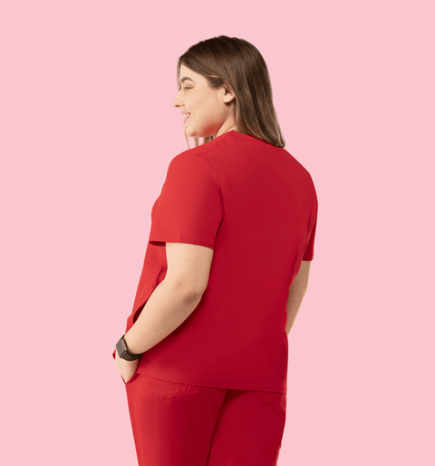 Halo Two Pocket Slim Top Red - Vaayu Scrubs