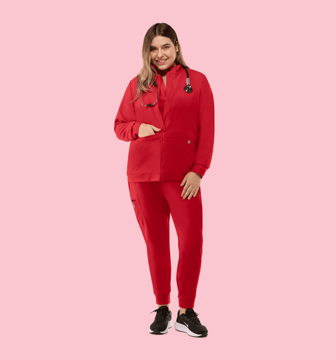 Women's Scrub Jacket Red - Vaayu Scrubs