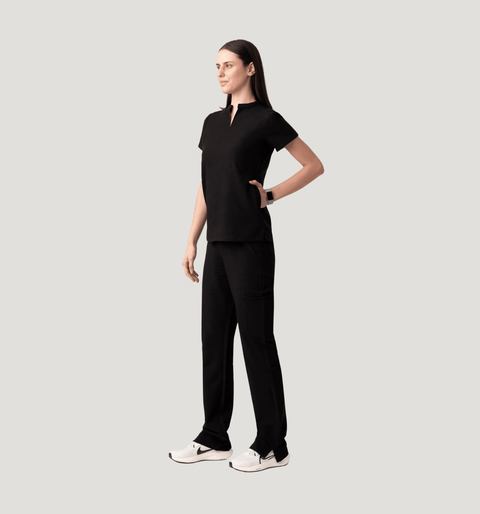 Halo Two Pocket Slim Top Black - Vaayu Scrubs