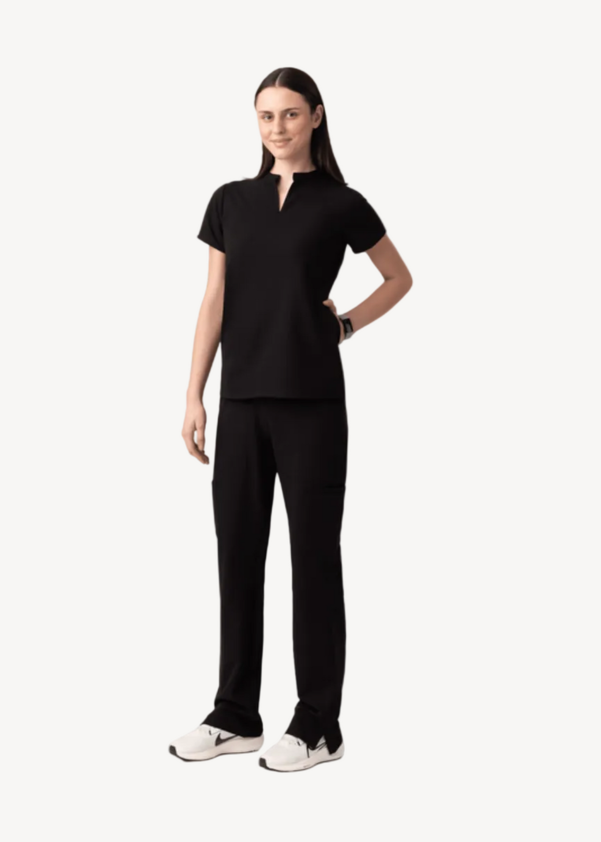Halo Two Pocket Slim Top Black - Vaayu Scrubs