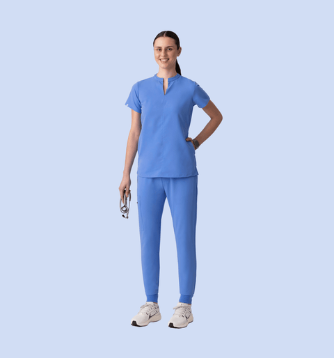 Halo Two Pocket Slim Top Ceil Blue - Vaayu Scrubs