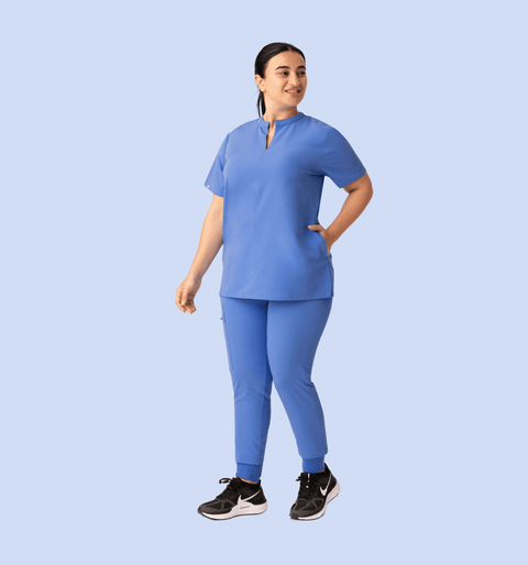 Halo Two Pocket Slim Top Ceil Blue - Vaayu Scrubs