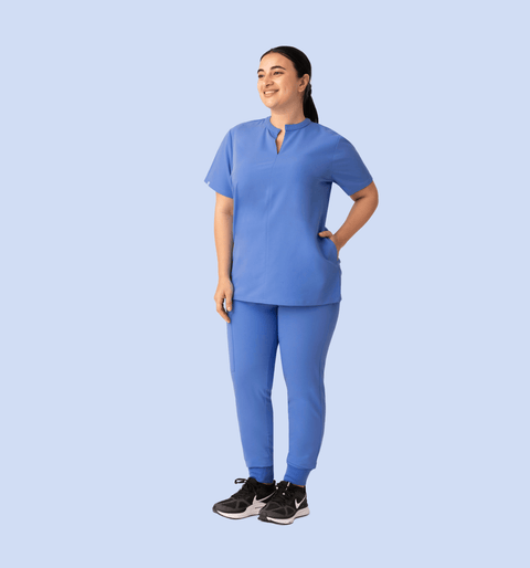 Halo Two Pocket Slim Top Ceil Blue - Vaayu Scrubs