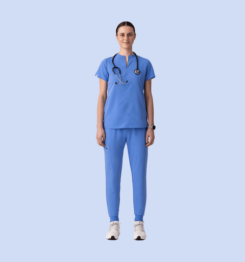 Halo Two Pocket Slim Top Ceil Blue - Vaayu Scrubs