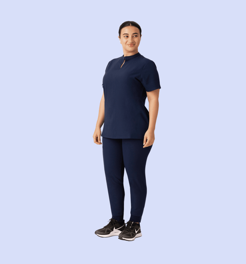 Halo Two Pocket Slim Top Navy - Vaayu Scrubs