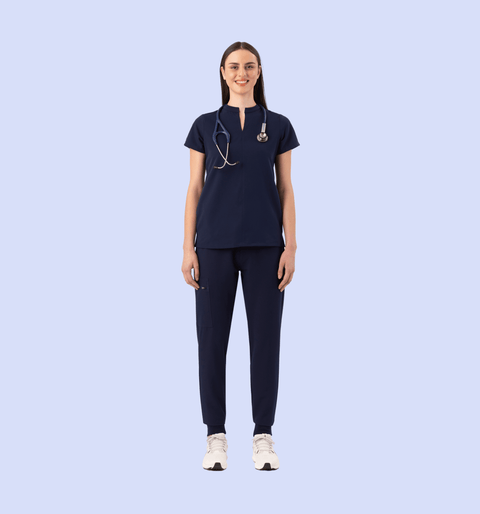 Halo Two Pocket Slim Top Navy - Vaayu Scrubs