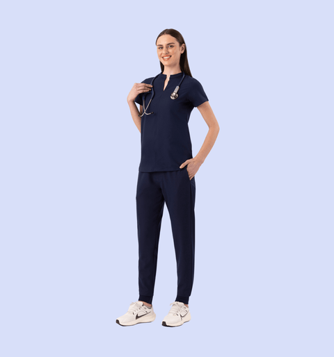 Halo Two Pocket Slim Top Navy - Vaayu Scrubs