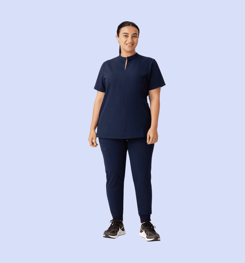 Halo Two Pocket Slim Top Navy - Vaayu Scrubs