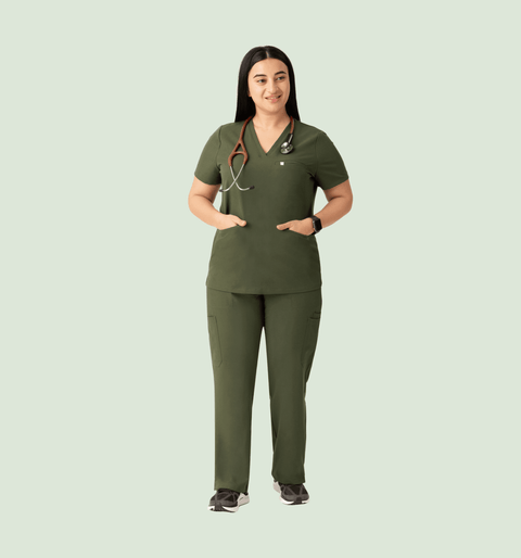 Prana Three Pocket Top Olive - Vaayu Scrubs
