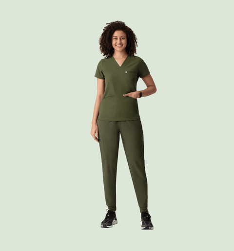 Prana Three Pocket Top Olive - Vaayu Scrubs