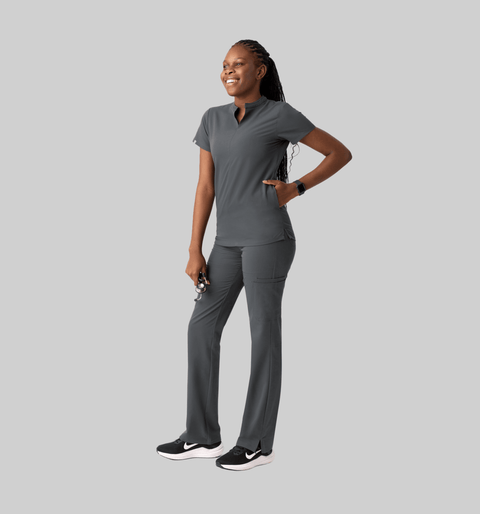 Halo Two Pocket Slim Top Pewter - Vaayu Scrubs