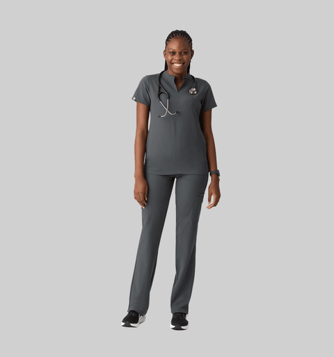 Halo Two Pocket Slim Top Pewter - Vaayu Scrubs