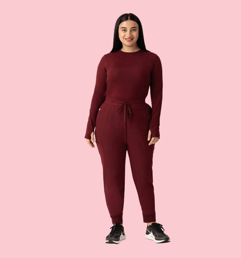 Women's High Waist Joggers Burgundy - Vaayu Scrubs