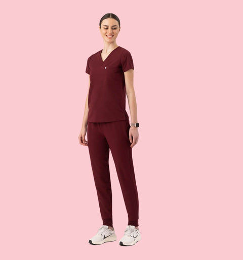Women's High Waist Joggers Burgundy - Vaayu Scrubs