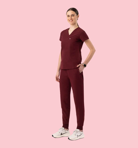 Aura One Pocket Top Burgundy - Vaayu Scrubs