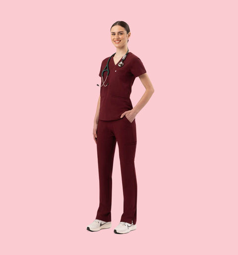 Women's Cargo Pants Burgundy - Vaayu Scrubs