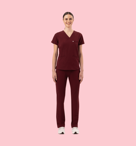 Prana Three Pocket Top Burgundy - Vaayu Scrubs